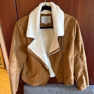 Lucky Brand Suede Faux Shearling Jacket - size large
